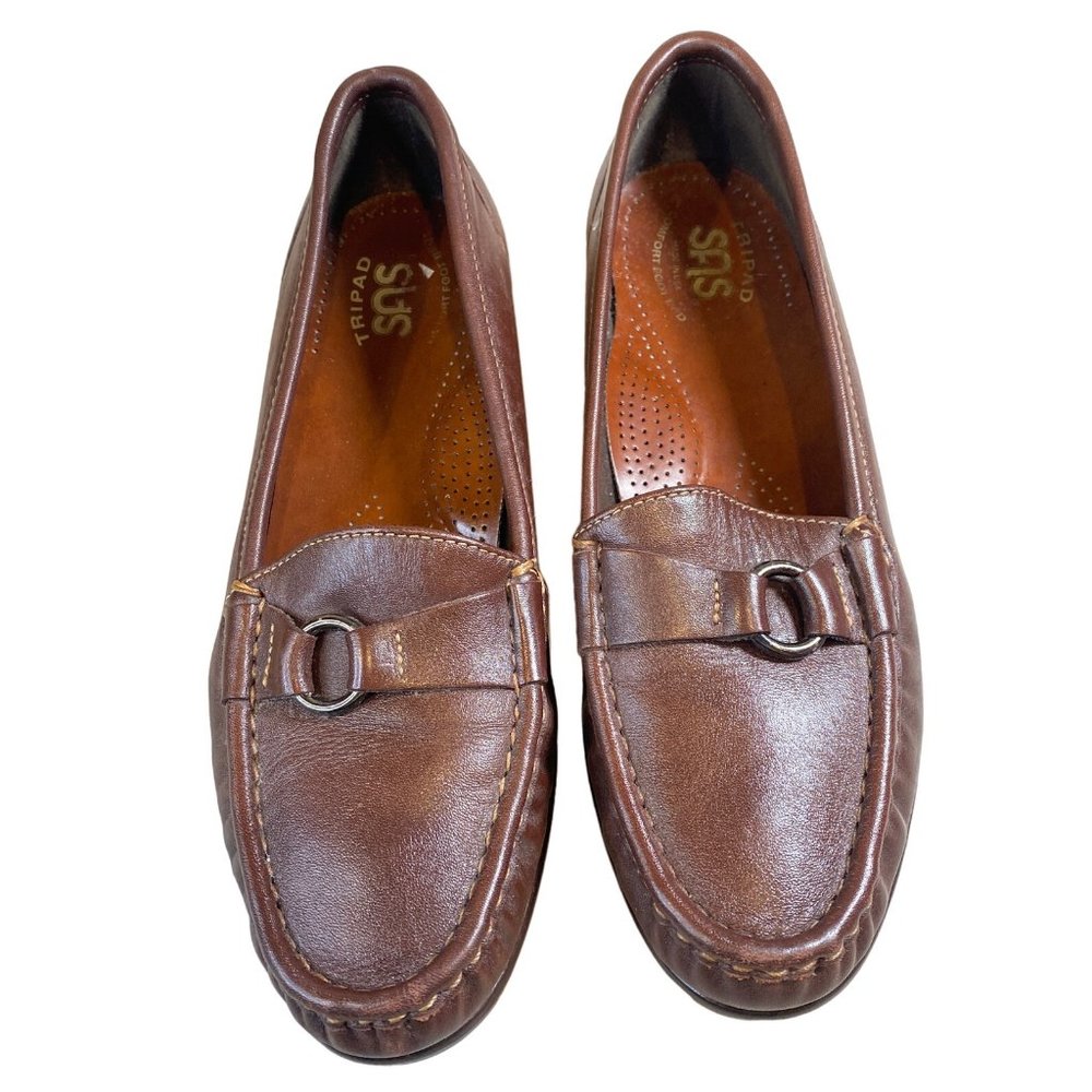 SAS Women's Brown Leather Slip On Loafers Size 8 Narrow